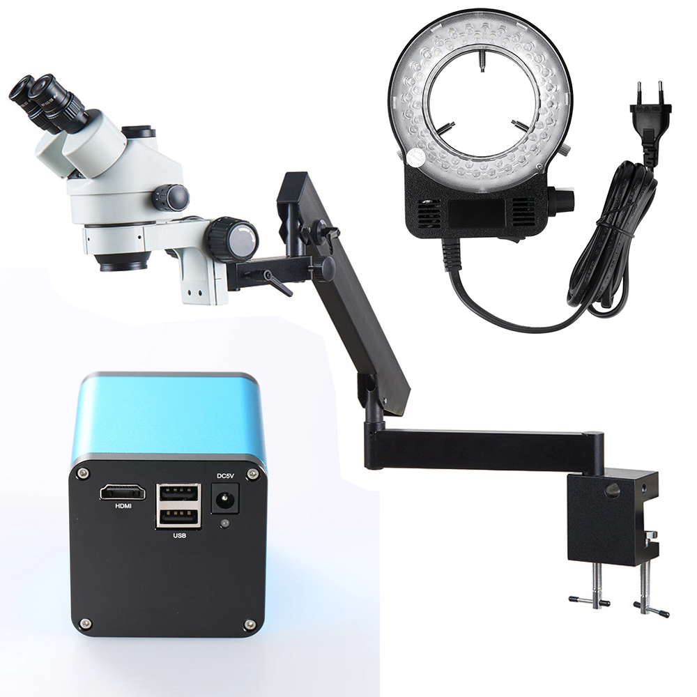 Trinocular Stereo Microscope 7X-45X - Ayarlanabilir Eklemli Kol Katlanır Bağlantı Kelepçesi
