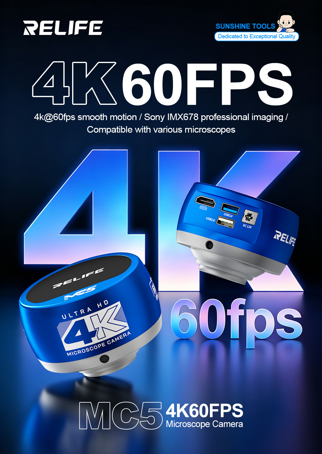 4K Microscope Camera Sony Sensor - RELIFE MC5 4K 60FPS Mikroskop Kamera